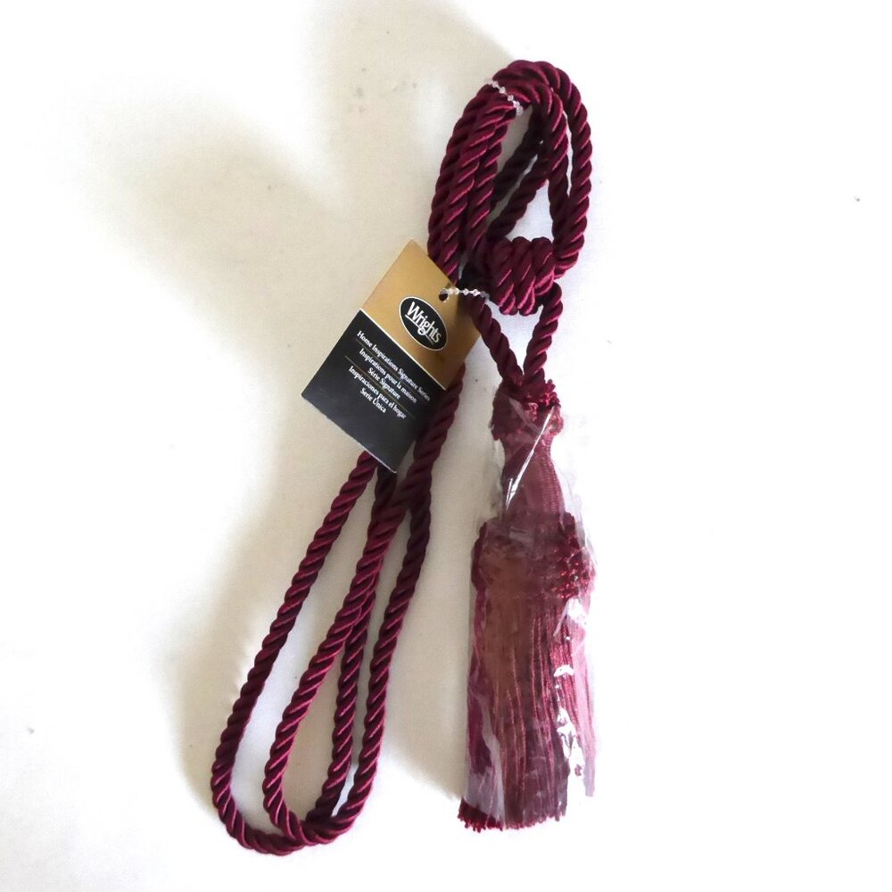 NEW 30” DECORATIVE ACCENT SATIN DARK RED BURGUNDY DRAPE CURTAIN TASSEL TIE BACK